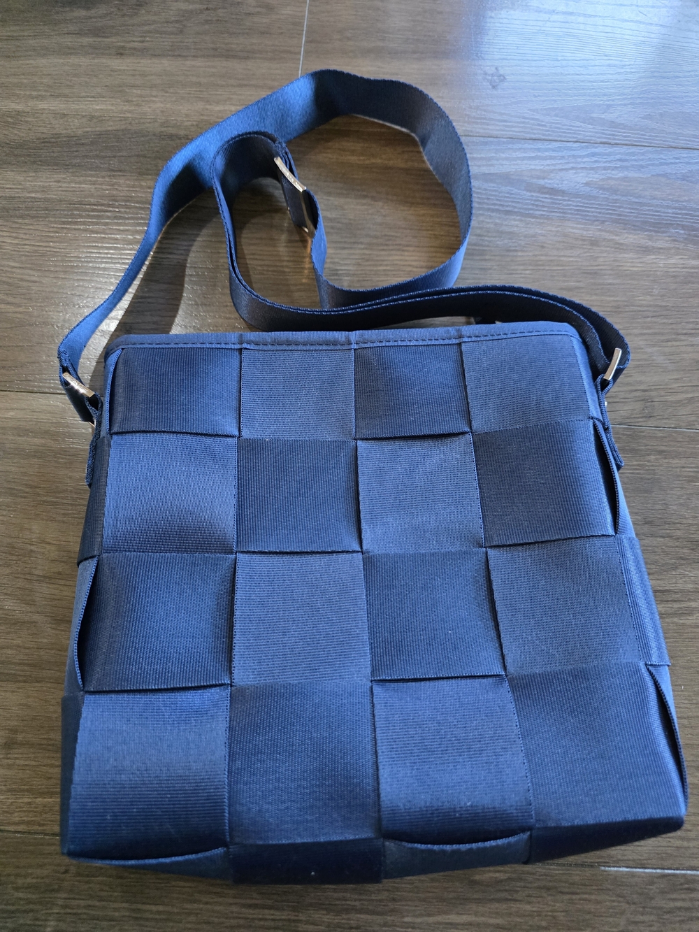 Navy Woven Seatbelt-Style Crossbody Bag Adjustable Strap Purse